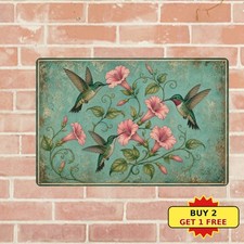 Charming Hummingbird Black Silhouette Nature Inspired Metal Tin Sign picture