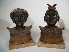2) Antique Chinoiserie-style Mandarin and Queen jeweled glass eyed Sculptures picture