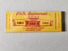 Phil's Restaurant Waterbury Connecticut Full Length Matchbook Cover. picture