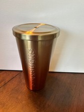 Starbucks Bronze/Orange Ombre Metal Tumbler Cup 16 Oz 2014 (NO STRAW) picture