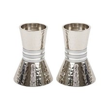 Yair Emanuel Shabbat Sabbath Candlesticks Hammered Metal Designed with Colored R picture