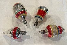 4 Vintage Premier Christmas Ornaments Torpedo, Teardrop, Bell, Spear, dbl Indent picture