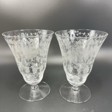 Vintage Viking Glass PRELUDE Etched Clear Footed Glasses Cups Tumblers Set 2 picture