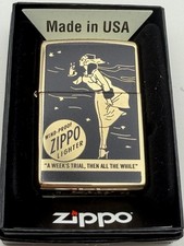 Black Windy Girl High Polish Brass Zippo Lighter New picture