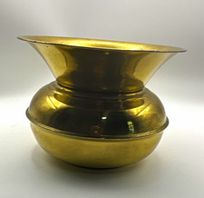 Vintage Brass Gold Round Etched Flared Rim Vase Made in England picture