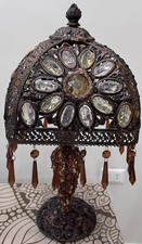 Vintage Moroccan Style Jeweled Table Lamp Amber Crystal Beaded Light picture