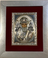 Theodora Argento Saint Nicholas Christian Icon Plaque Sterling Silver 925 picture