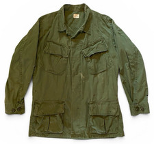 Distressed Vtg Vietnam War 1969 OG 107 Slant Pocket Shirt Medium Reg Rip Stop picture
