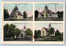 Britt Iowa Postcard Catholic Methodist Congregational German Evang Churches 1907 picture