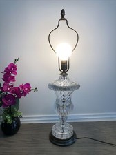 Baccarat Style Table Lamp Glass Crystal Swirl MCM Acorn Brass Retro No Shade picture