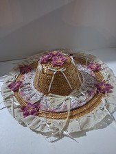 Vintage Victorian Style straw Hat hanging Wall art  Décor 12” Lace Flower ribbon picture