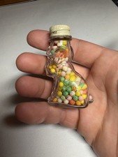 VINTAGE RARE T.H. STOUGH CLEAR GLASS DOG CANDY CONTAINER W/ ORIGINAL CANDY 1950S picture