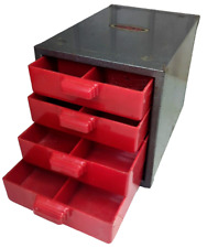 Vintage Dunlap 4 Drawer Organizer Metal Cabinet Red Plastic Drawers Small Parts picture