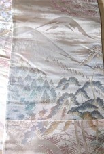 Vintage Japanese Silk Fukuro Obi Autumn Leaves & Snowy Mountain Scene 400cm picture