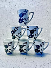 Set of 6 Coventry Mon Cheri Black Flower Stems on White Square Ceramic Mugs picture