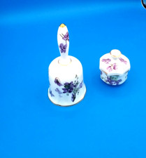 Lot Beautiful Hammersley bone china Victorian Violets trinket box w/ lid & bell picture