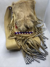 Authentic Real Great Condition Leather Animal Shoulder Bag Fur Native American picture
