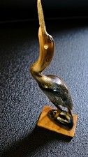 Vintage Bird Carved Water Buffalo Horn Figurine 1960s Heron Egret Crane  picture