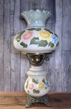 Vintage Aladdin 3 Way Electric Hurricane Lamp Hand Painted Floral Rose 23