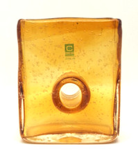 Chive Ca Contemporary Hand Blown Yellow Amber Rectangle Bubble Art Glass Vase picture