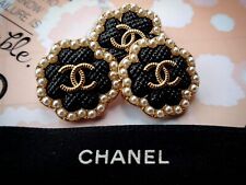 2 Vintage Chanel CC Stamped  Black Gold Pearl Buttons 22mm Lot of of 2 picture