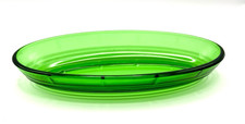 Uranium Glass Oval Tray Serving Dish Bowl Vintage 7 1/2 long GLOWS RETRO picture