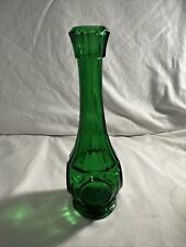 Green Vase Wheaton Glass Coin Bullseye Vase Vintage 1970s Emerald Green picture