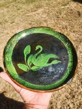 Vintage Patamban Michoacan Green Bowl Redware Pottery Mexico Folk Art Platter picture