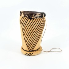 Vintage Hand Carved African Wooden Drum Small Tribal Folk Art Home Decor 7” picture