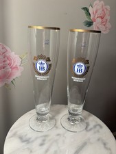 Hofbrauhaus Munchen German Pilsner Beer Glasses Gold Rim 0.4L Set of 2 Vintage⁠ picture