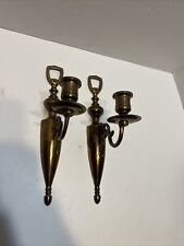 Vintage Pair of Solid Brass Single Arm Wall Sconce Candle Holders 10” (2 Pieces) picture