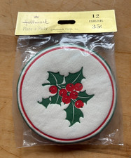 Vintage 12 Pack Hallmark Christmas Holly Coasters MCM ephemera picture