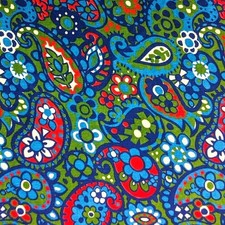 2 1/3 Yards Vintage 1970's CORDUROY FABRIC Hippie Flower Power Bright Paisleys picture