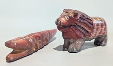 Hand Carved Soapstone Animal Figurines African Decor Lion Crocodile  picture