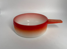 Vintage Orange & White Milk Glass 14oz French Casserole Handled Soup Bowl J-2639 picture
