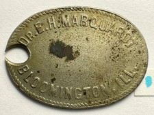 Rare Antique 1920s Dr E. H. Marquardt Bloomington, IL Dog Tax Rabies Tag Token picture