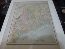 ANTIQUE 1885  MAP OF MAINE,  WATSONS ATLAS OF THE WORLD,   11.5 X `14.5 picture