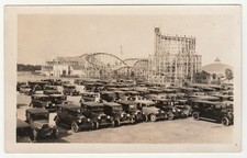c1930 Rye Playland Airplane & Dragon Coasters Old Cars Parking Lot Photo picture