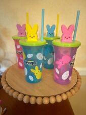 Peeps Easter Bunny Plastic Cup Pink Purple With Lid Straw Tumbler Bottle 2022 picture