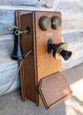 Antique Western Electric Quarter Sawn Tiger Oak Hand Crank 317 Wall Telephone picture