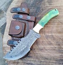 Ottoza Handmade Damascus Tracker Knife with Green Wood Handle - Survival Knife - picture