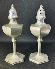 Vintage Colonial Pewter Salt Pepper Shakers 180 Hexagonal Art Deco 5.25 inch picture