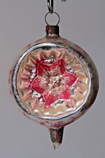 Antique VTG Glass FLOWER Embossed Deep Indent Drop Christmas Ornament Germany picture