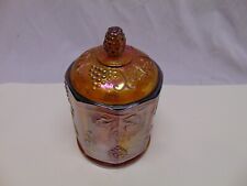 Vintage Carnival Glass Jar with lid fruit pattern design 4.5
