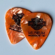 Harley-Davidson Museum Pair of Orange Black Pearl Guitar Picks picture