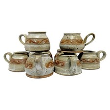 Joy Imai California Studio Pottery Stoneware Coffee Mugs Set of 8 Signed Vintage picture