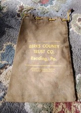 Vintage Berks County Trust Co Reading  PA Brown Canvas Drawstring Bank Bag FDIC  picture