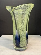 Purple/ Green speckled Teleflora Vintage Hand Blown Art Glass Vase 8