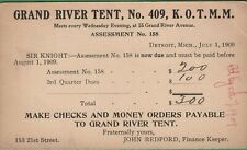 Vintage Michigan Postcard Grand River Tent No 409 K O T M M Maccabees 1909 picture