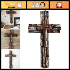 Rustic Layered Wood-Like Resin Wall Cross with Faux Iron Nails - Home Decor picture